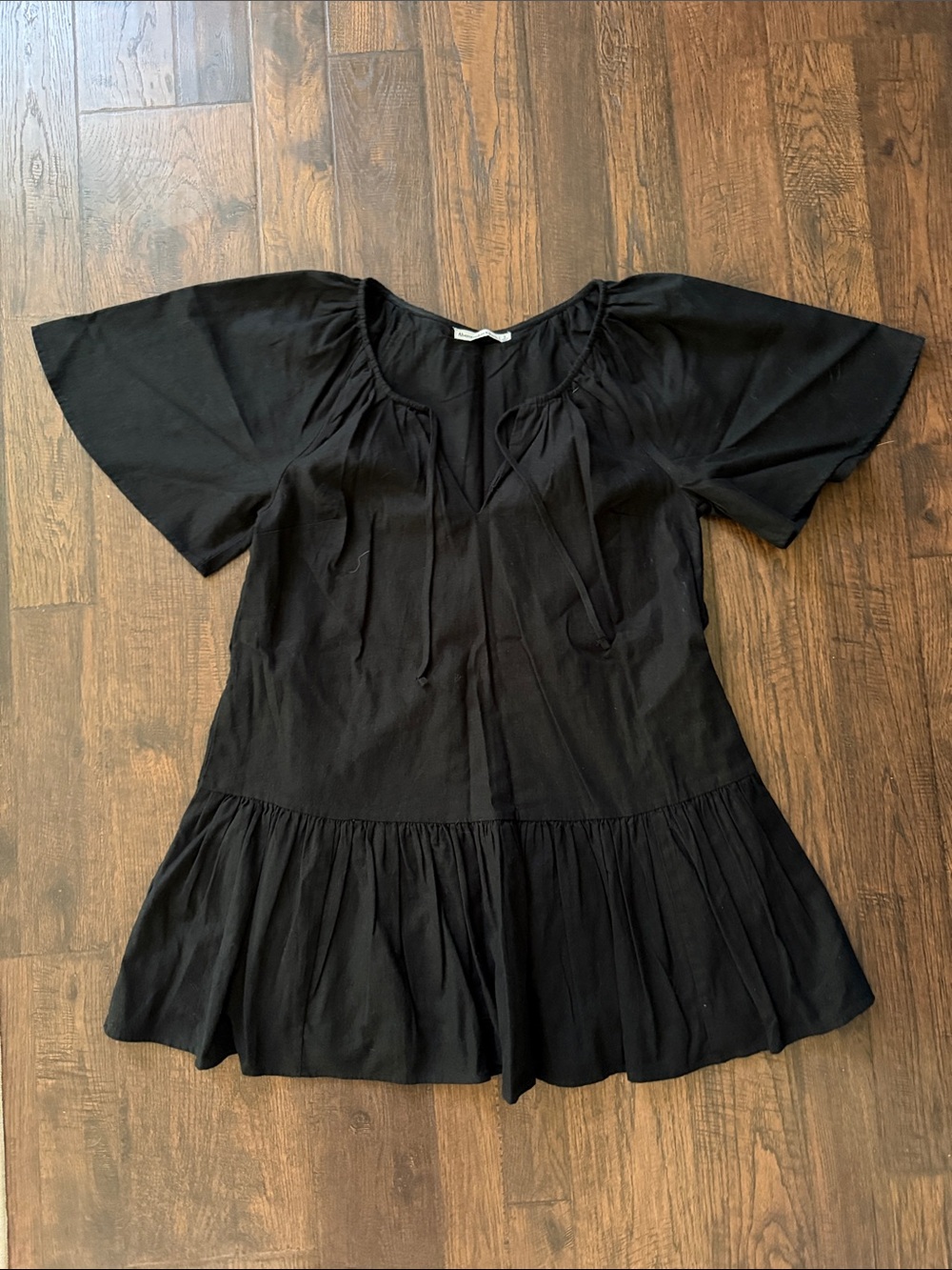 Abercrombie & Fitch Black Tie-Front Flutter Sleeve Mini Dress